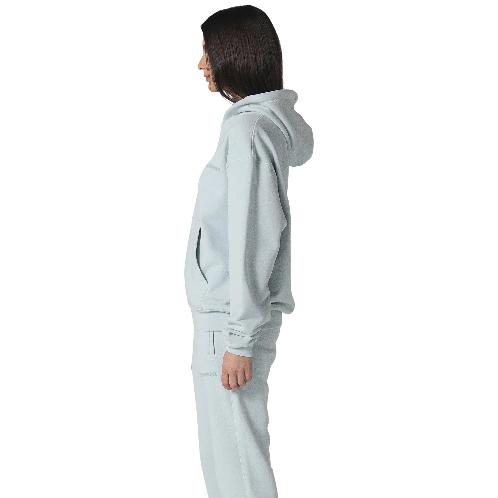 Model side view of Human Race Erisi Soft Blue Hoodie